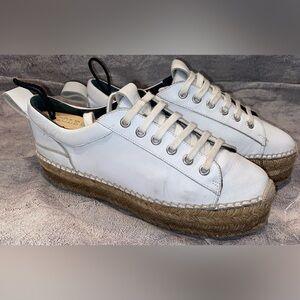 Alexander McQueen Espadrille Lace Up White Leather Sneakers Shoes 37 7 Rope Edge